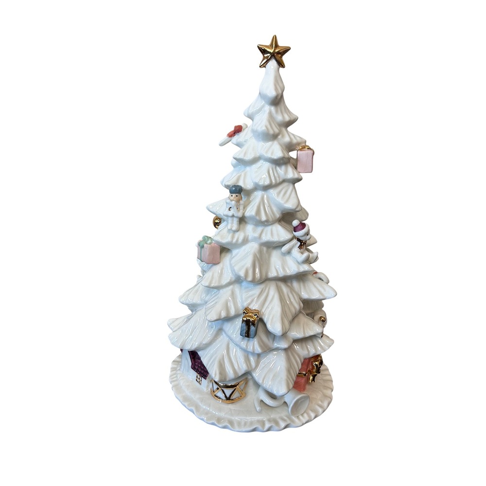 Heritage Mint Ltd 2003 White Ceramic Christmas Tree Village Scene Tabletop Decor
